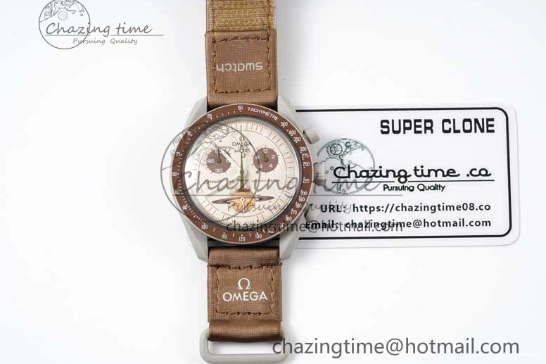 0309 Speedmaster Misson To Saturn 1:1 Best Edition Beige Dial On Nylon Strap Quartz Casual 7861